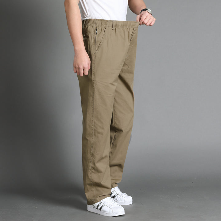 Men's Casual Canvas Chino Pants with Elastic Drawstring Waistband, Patch Pockets & Straight Leg Mune Fashion