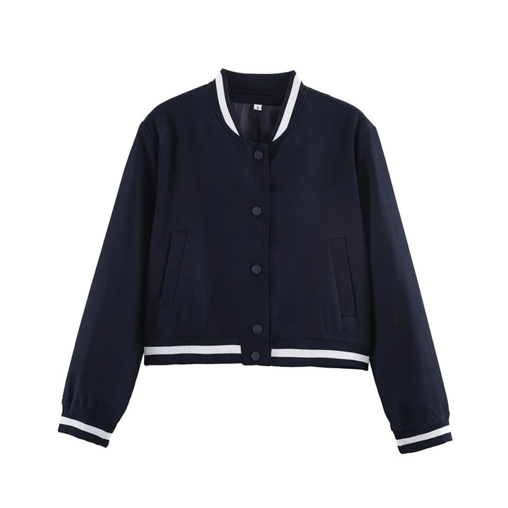 Women's short-cut bomber jacket in varsity style with ribbed cuffs and snap button closure Mune Fashion