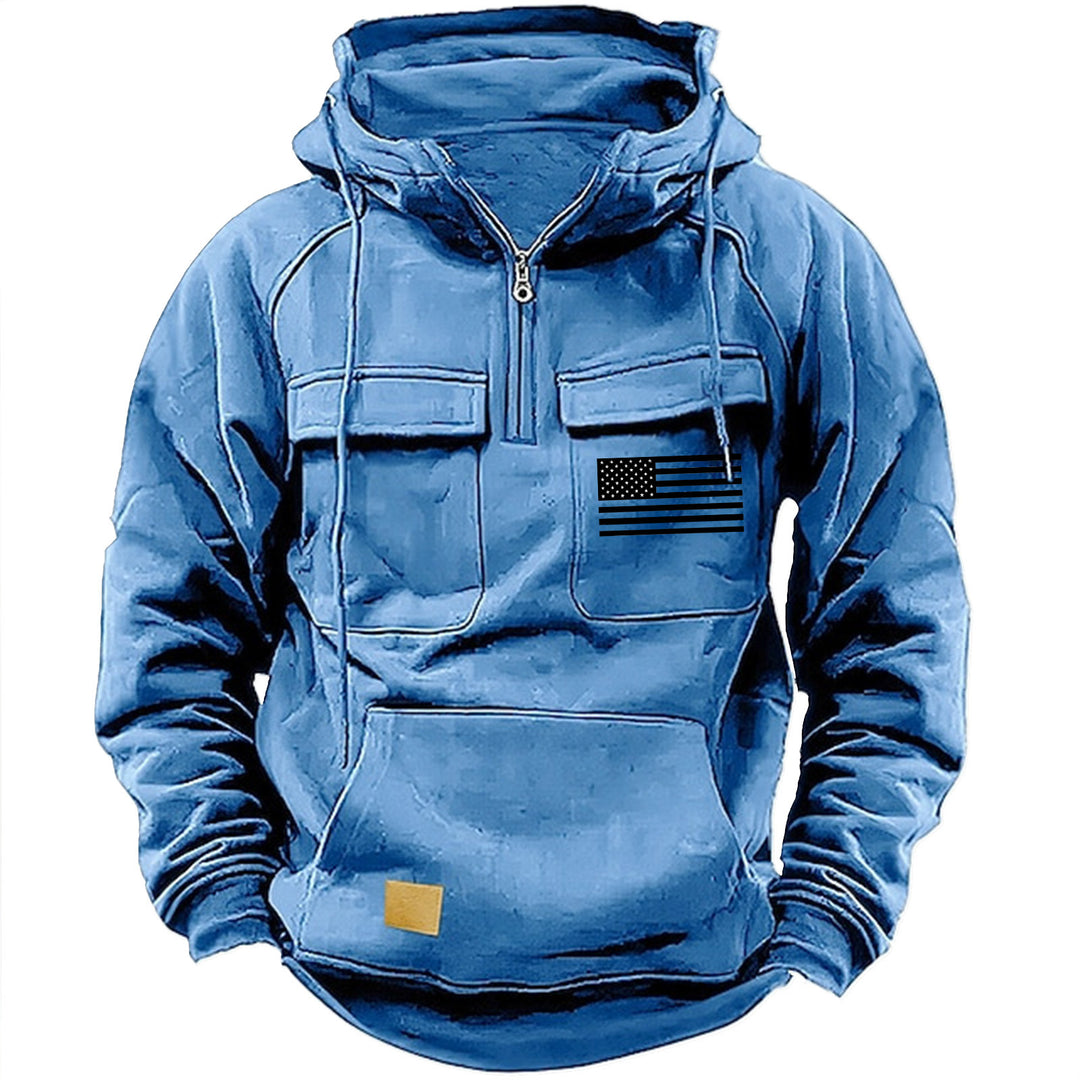 Men's urban hoodie with tactical chest pockets and half zipper Mune Fashion
