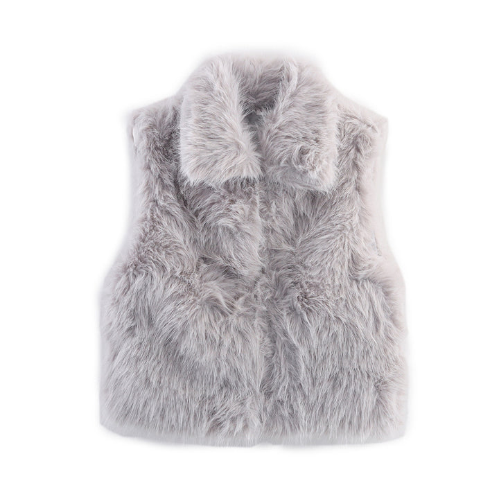 Women's Sleeveless Faux Fur Vest with Wide Shawl Collar Mune Fashion