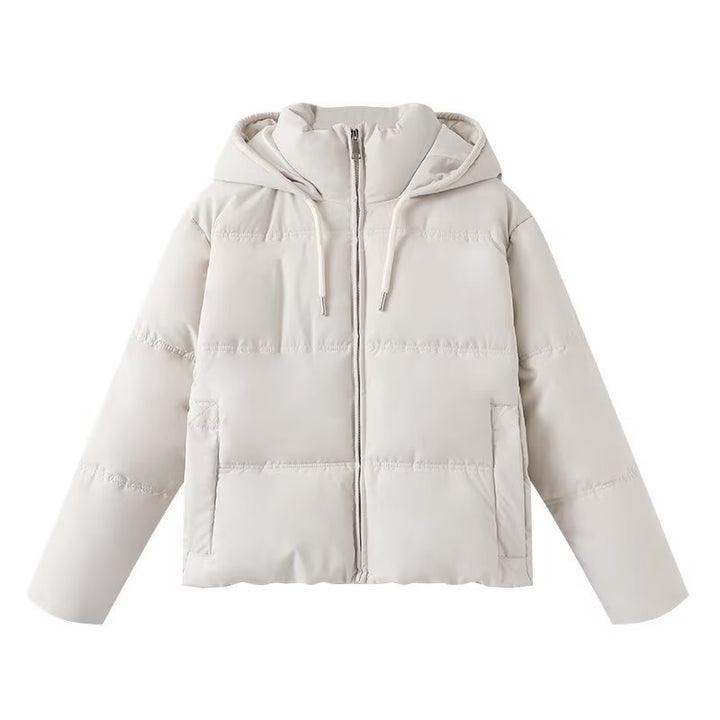 Women's short padded hooded jacket in boxy cut with full-length zipper and side pockets Mune Fashion