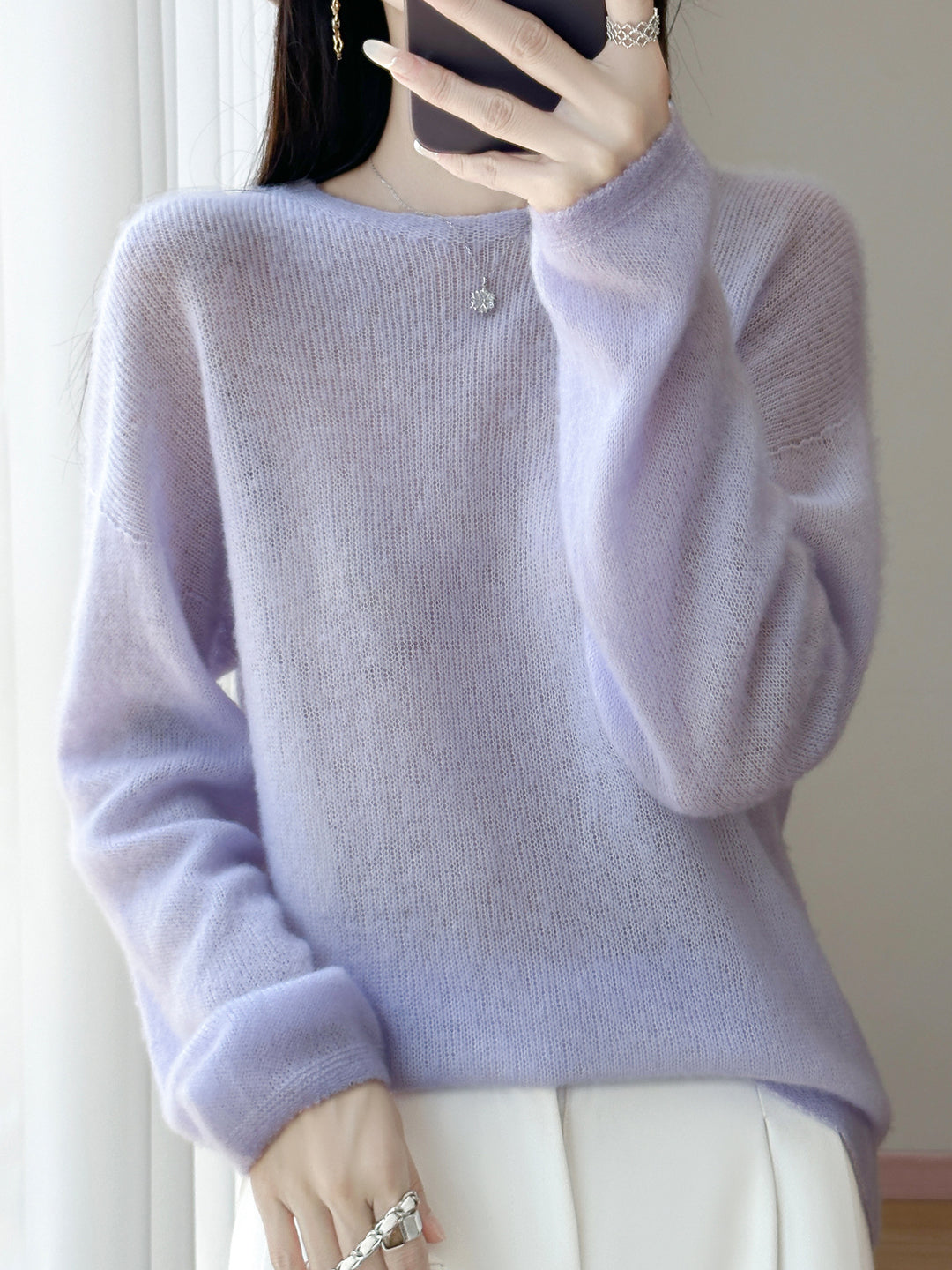 Women's Ultralight Mohair-Look Oversized Sweater with Boat Neck and Drop Shoulder Mune Fashion