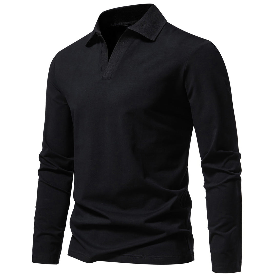 Men's long sleeve polo with open V-neck, fine ribbed collar and slim silhouette Mune Fashion