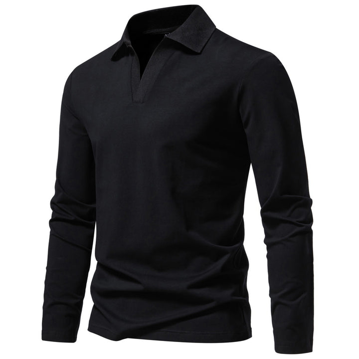 Men's long sleeve polo with open V-neck, fine ribbed collar and slim silhouette Mune Fashion