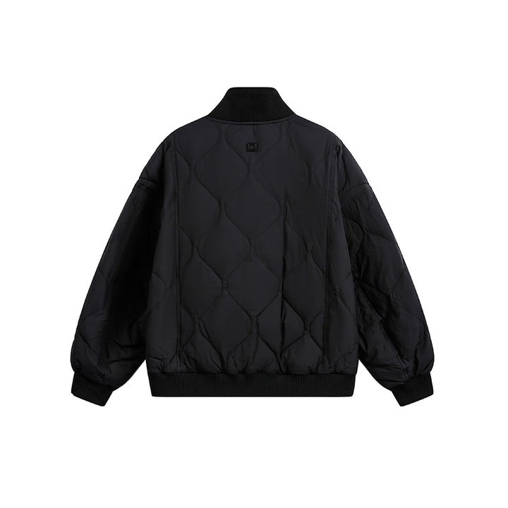 Ladies Quilted Short Blouson Jacket with Stand-Up Collar and Elastic Hem