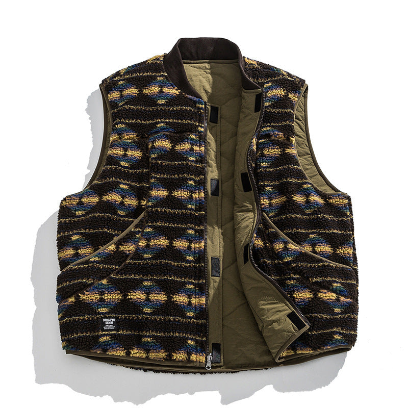 Unisex Reversible Quilted Vest with Jacquard Fleece and Patch Pockets Mune Fashion