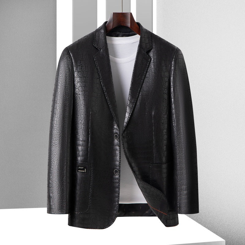 Men's blazer with crocodile embossing made of vegan leather and two-button silhouette Mune Fashion