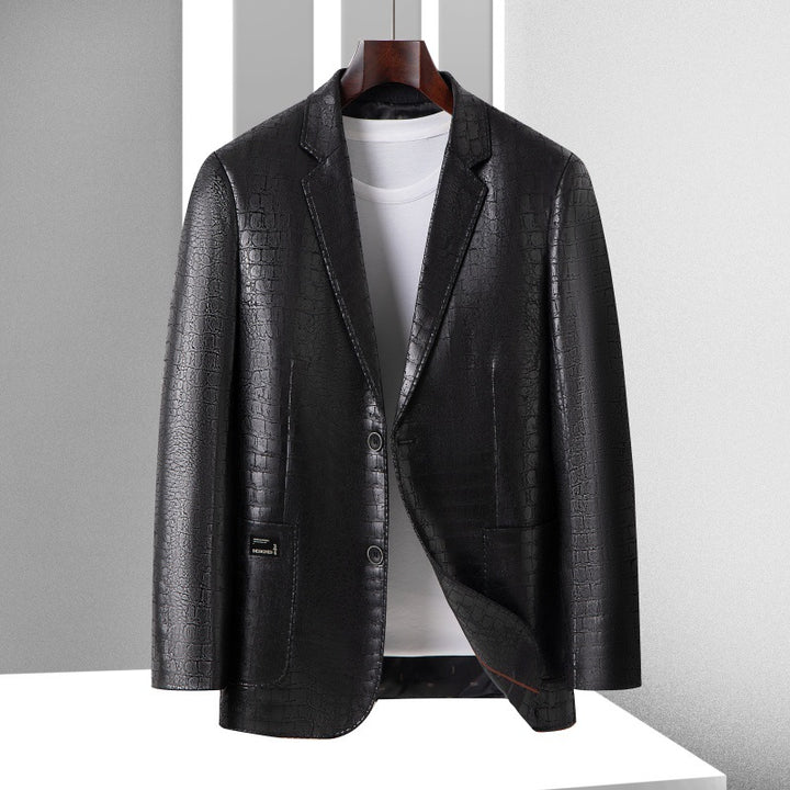 Men's blazer with crocodile embossing made of vegan leather and two-button silhouette Mune Fashion