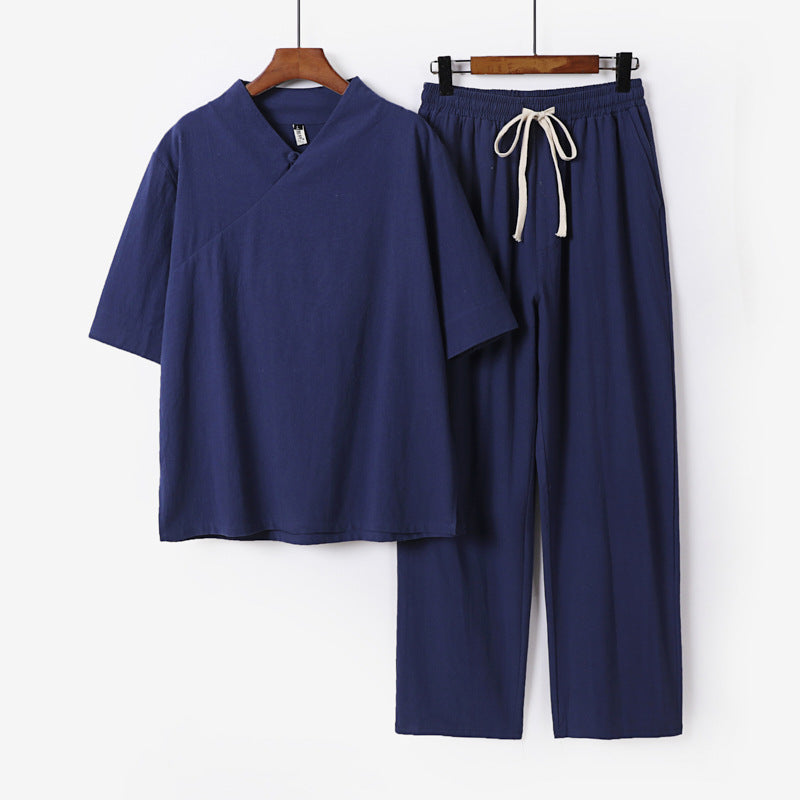 Unisex Lightweight Kimono Loungewear Set with V-Neck and Drawstring Pants Mune Fashion