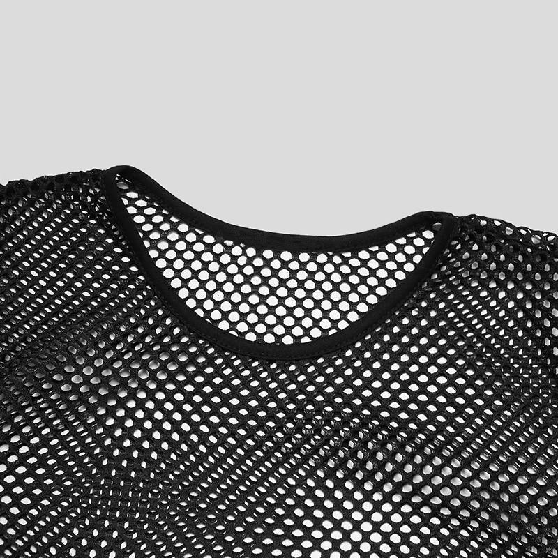 Unisex transparent diamond net long sleeve shirt with round neck Mune Fashion