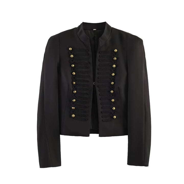Women's short blazer in parade and military look with decorative cord applications and decorative buttons Mune Fashion