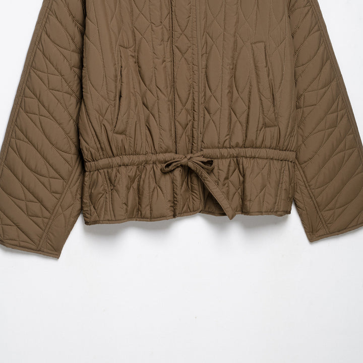 Women's short padded jacket with high stand collar, drawstring waist and oversized sleeves Mune Fashion
