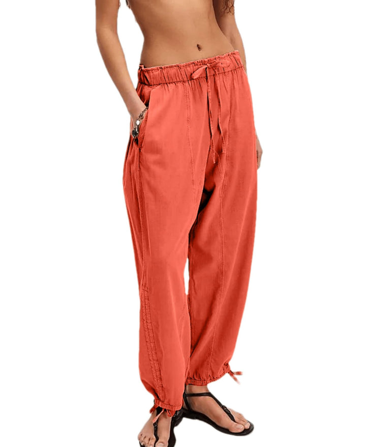 Women's Loose Jogging Pants with Drawstring Waistband, Cord Hem and Gathering