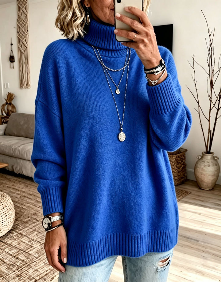 Women's Oversize Rollneck Sweater made of fine knit with ribbed cuffs and dropped shoulders Mune Fashion
