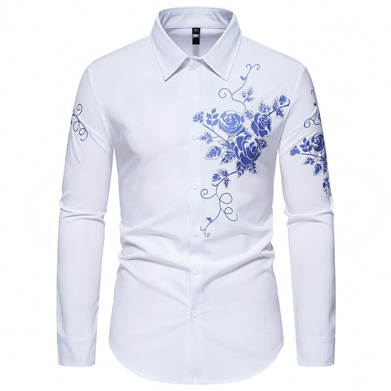 Men's Slim-Fit Long Sleeve Shirt with Floral Print and Tailored Cut Mune Fashion