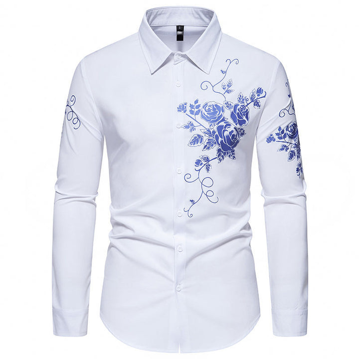 Men's Slim-Fit Long Sleeve Shirt with Floral Print and Tailored Cut Mune Fashion