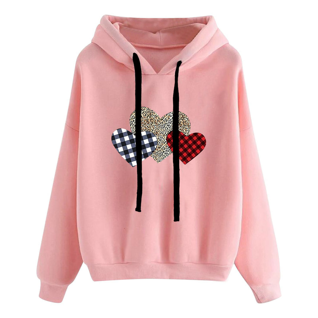Women's casual oversized hoodie with heart and paw print, drawstring and ribbed cuffs Mune Fashion
