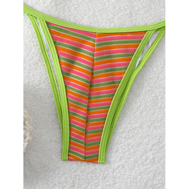 Women's triangle bikini with playful cut and colorful stripes Mune Fashion