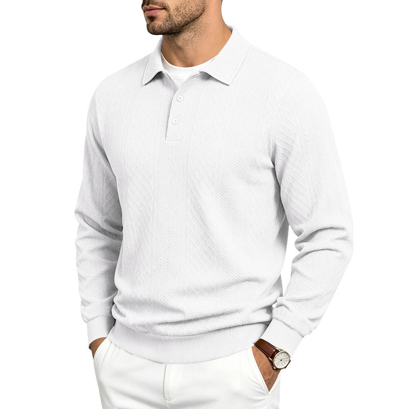 Men's Structured Long Sleeve Polo Sweater with Cable Knit Pattern Mune Fashion