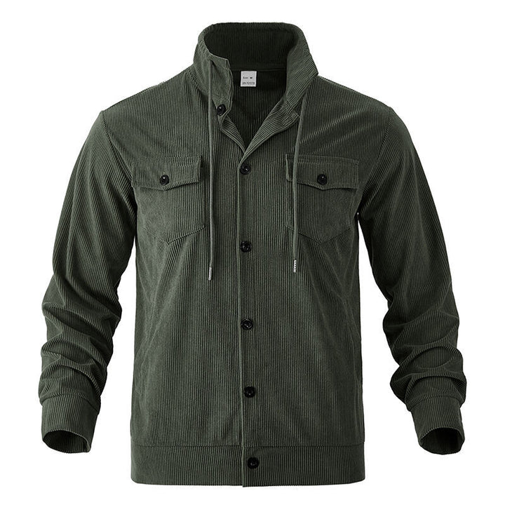Men's functional cord shirt jacket with high stand collar, drawstring, and patch pockets Mune Fashion