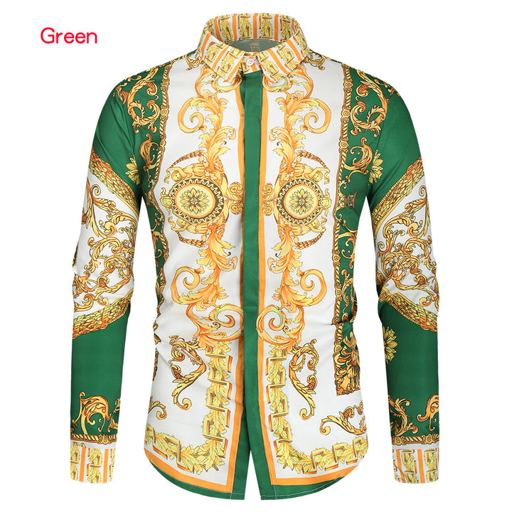 Men's Baroque Long-Sleeve Shirt with Ornamental Print, Kent Collar and Tailored Fit Mune Fashion