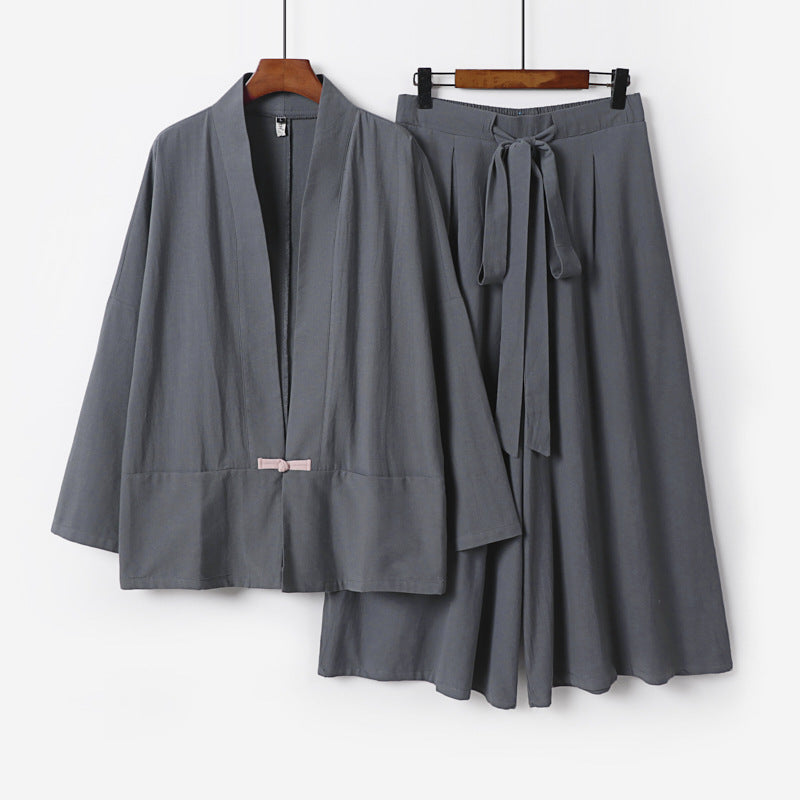 Women's Zen-inspired kimono set made of flowing viscose with short jacket and wide culotte pants Mune Fashion