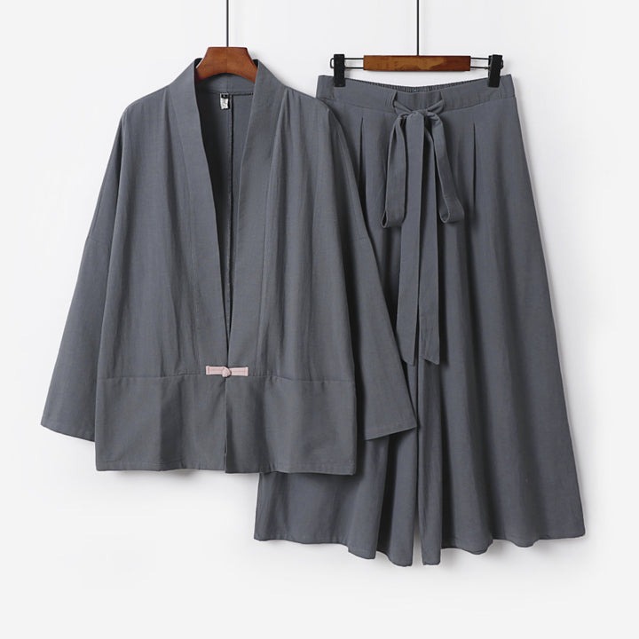Women's Zen-inspired kimono set made of flowing viscose with short jacket and wide culotte pants Mune Fashion