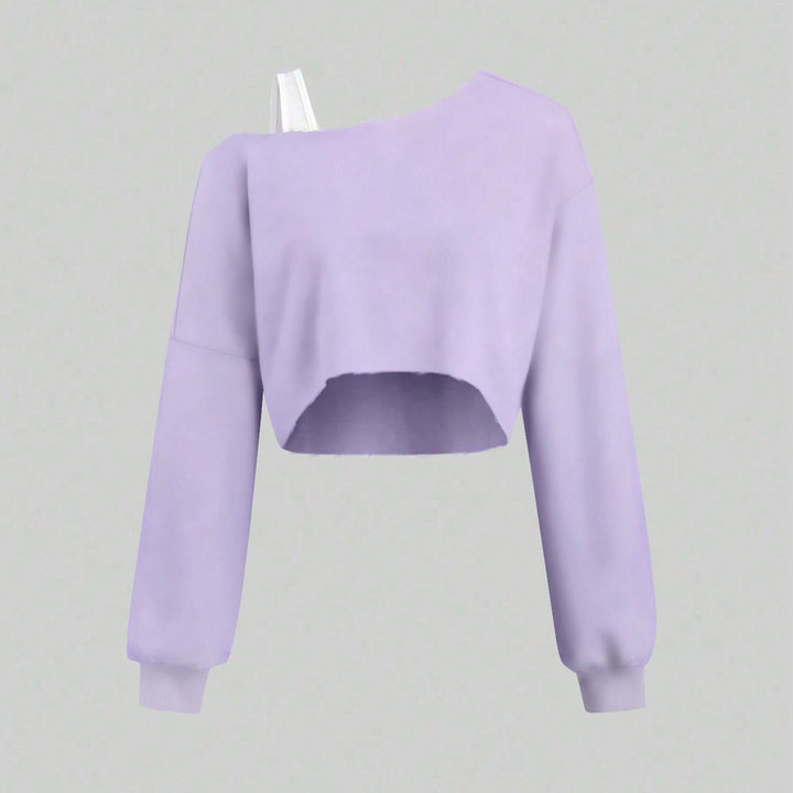 Women's Cropped Sweatshirt in Off-Shoulder Look with Wide Sleeves Mune Fashion