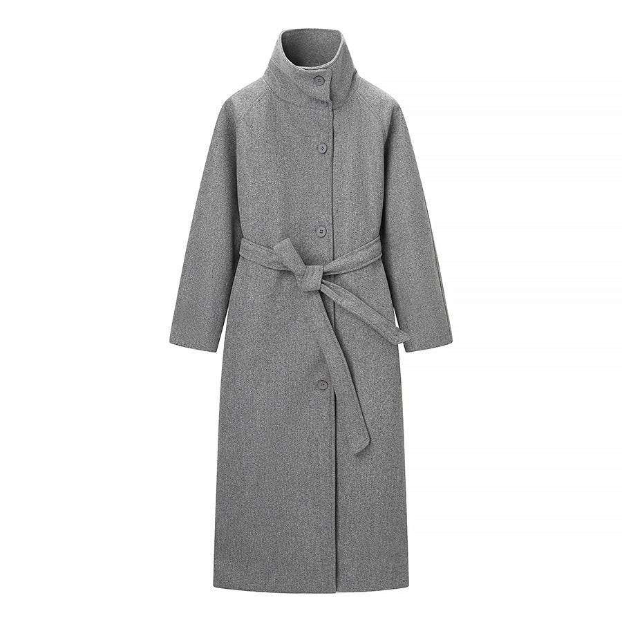 Women Tailored Wool Blend Coat with Tie Belt, Large Lapel and Warming Inner Flap Mune Fashion