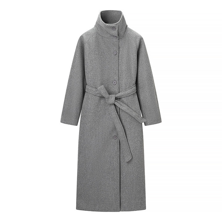 Women Tailored Wool Blend Coat with Tie Belt, Large Lapel and Warming Inner Flap Mune Fashion