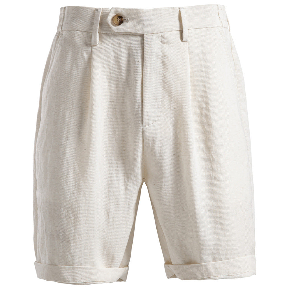 Men's casual linen shorts with cuffs and pleats Mune Fashion