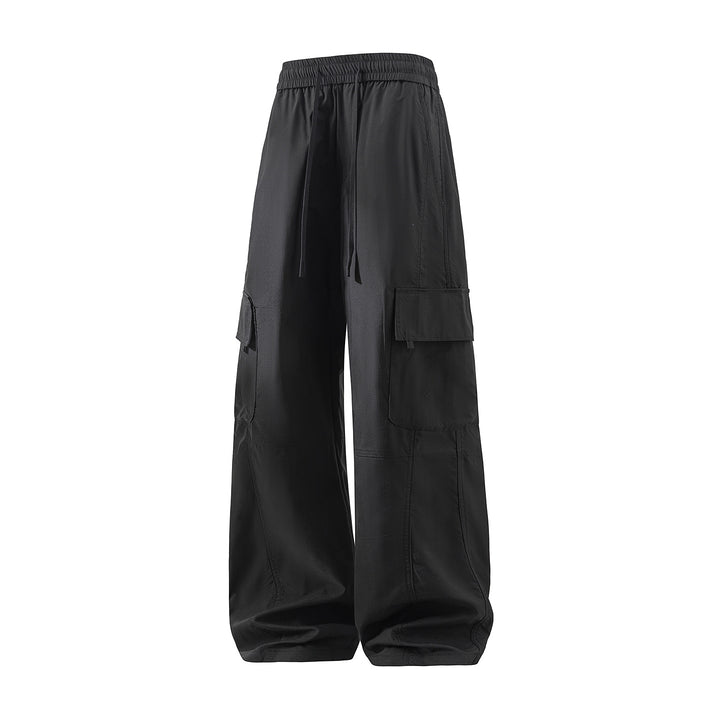 Men's Wide Cargo Pants with Tunnel Drawstring Waist, Utility Flap Pockets & Relaxed Baggy Silhouette Mune Fashion