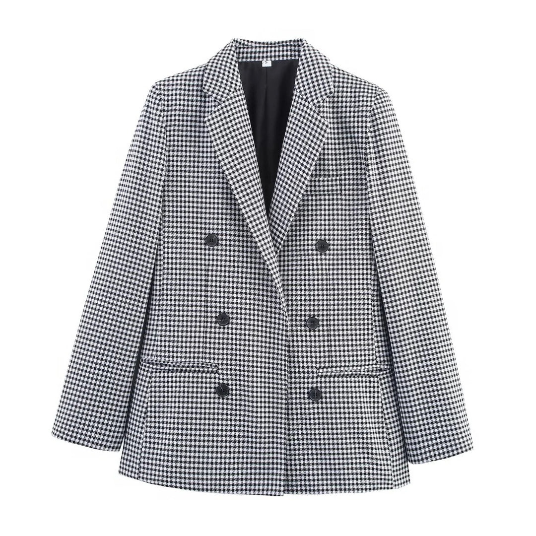 Ladies tailored long blazer in double-breasted with lapel collar and flap pockets Mune Fashion