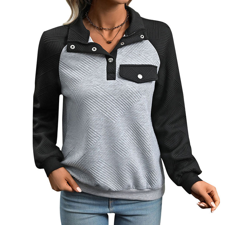 Women's quilted sweatshirt with raglan sleeves, snap-button placket and chest pocket Mune Fashion
