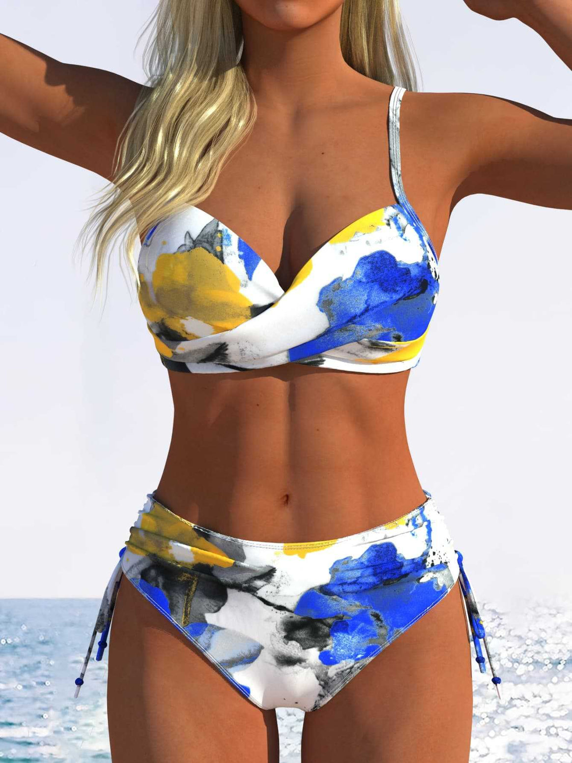 Women's Bikini Set with Geometric Design and Adjustable Waist Mune Fashion