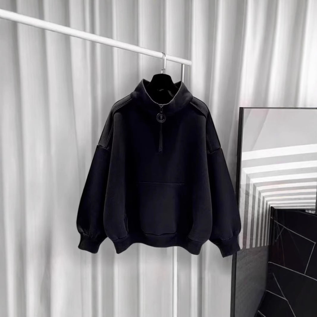 Women's Sporty High Collar Sweater with Zipper Mune Fashion