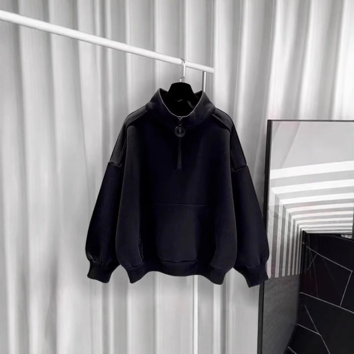 Women's Sporty High Collar Sweater with Zipper Mune Fashion