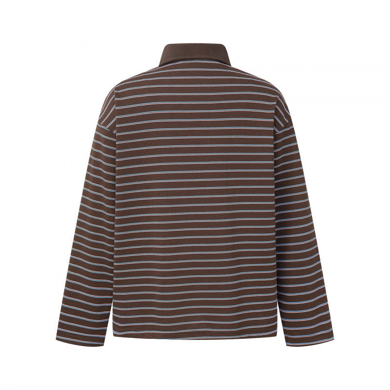 Unisex Long Sleeve Polo Shirt in Oversized Cut made from Cotton Jersey with Stripes and Henley Button Placket Mune Fashion