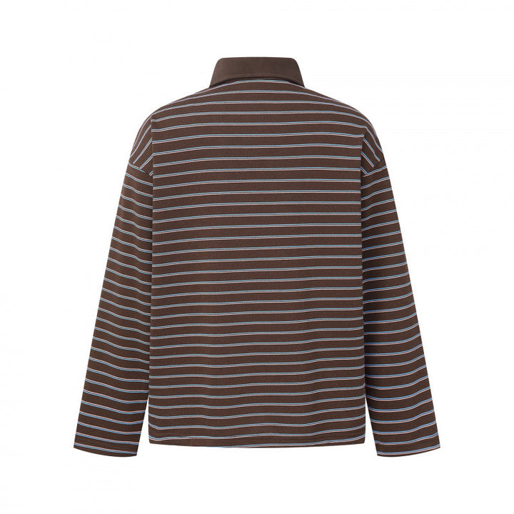 Unisex Long Sleeve Polo Shirt in Oversized Cut made from Cotton Jersey with Stripes and Henley Button Placket Mune Fashion
