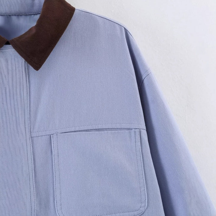 Women's Overshirt Jacket with Contrast Collar and Four Patch Pockets Mune Fashion
