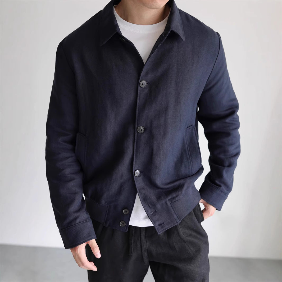 Men's Lightweight Linen Jacket with Shirt Collar and Full Button Placket Mune Fashion