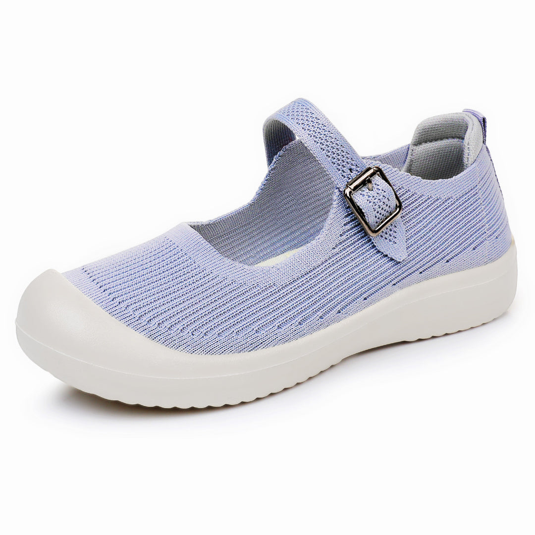 Women’s knitted Mary-Jane comfort shoe with adjustable strap, breathable knitted upper material and shock-absorbing lightweight sole Mune Fashion