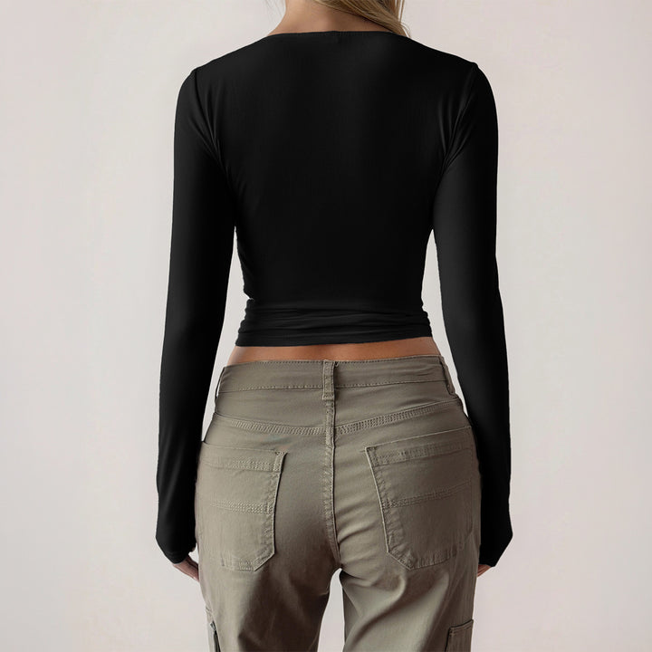 Women's form-fitting long sleeve top with integrated underwire cups, square neckline, and sculpting effect Mune Fashion