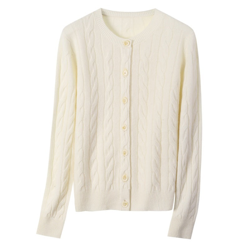 Women's Short-Cut Cable Knit Cardigan Made of Lightweight Cotton Blend with Fine Ribbed Cuffs Mune Fashion