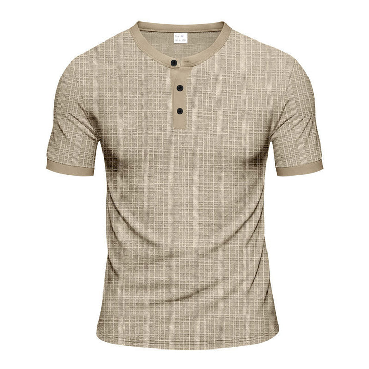 Men's short sleeve Serafino with triple button placket and finely knitted grid structure Mune Fashion