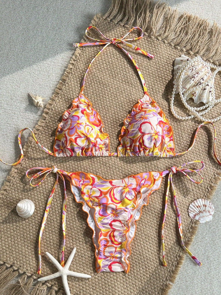 Women's Triangle Bikini with Ruffle Details and Lively Floral Print Mune Fashion