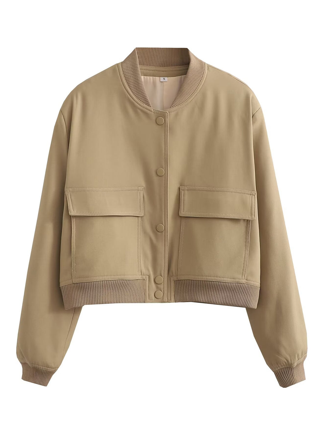 Women’s short cut bomber jacket in boxy fit with large flap pockets and ribbed hem Mune Fashion