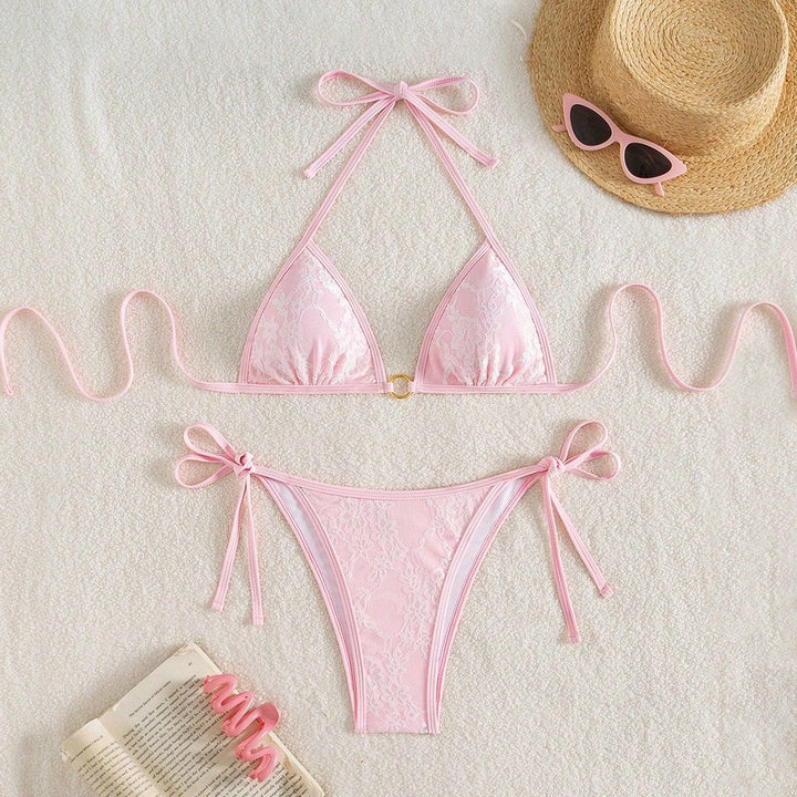 Women Lace Triangle Bikini with Refined Ties Mune Fashion