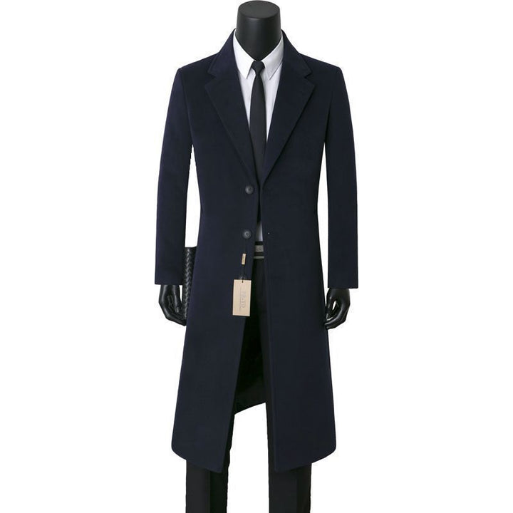 Men's single-breasted long coat with narrow silhouette, notched lapel and knee-length cut Mune Fashion