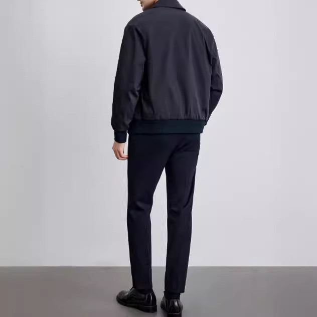Men's light bomber jacket with shirt collar, concealed snap button placket, and elastic cuffs Mune Fashion